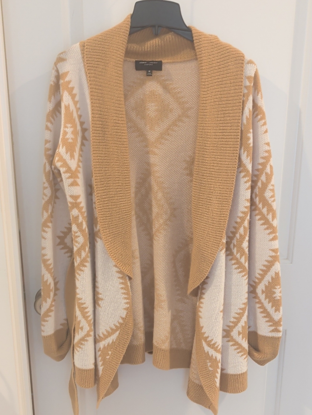 Romeo & Juliet Couture Open-Front Geometric Shawl Collar Cardigan With Belt